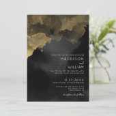 Moderne Waterverf Zwart Goud Bruiloft Kaart (Staand voorkant)