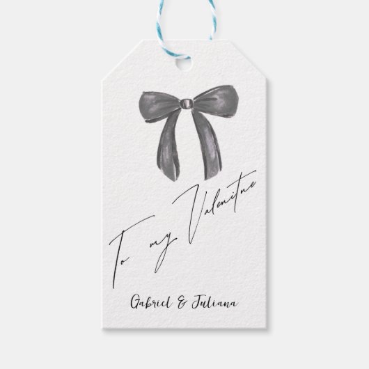 Moderne Waterverf Zwarte Boog Valentijnsdag Cadeaulabel (Voorkant)