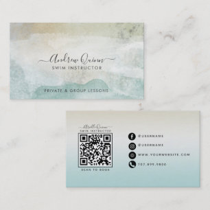 Moderne Waterverf Zweminstantie QR Code Visitekaartje