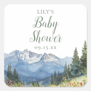 Moderne Waterverfberg Wilde Bloem Baby Shower Vierkante Sticker