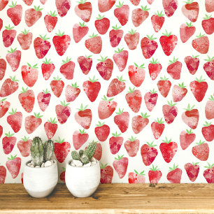 Moderne waterverfpatroon met aardbei behang