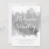 Moderne waterverfspat grey wintertrouw kaart (Voorkant)