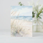 Moderne waterverfstrandbruiloft met strandgrassen save the date (Staand voorkant)
