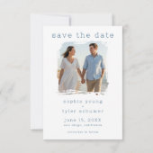 Moderne waterverfstrandbruiloft met strandgrassen save the date (Achterkant)