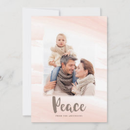 Moderne Waterverfwas PEACE Fotokaart | Blush Feestdagenkaart