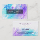 Moderne Waterverven Achtergrond Paarse & Blauw Visitekaartje (Voorkant / Achterkant)