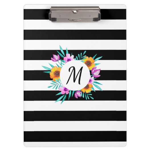 Moderne Waterverven Floral Design Monogram Klembord (Voorkant)