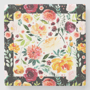 Moderne waterverven kleurrijke bloemen patroon stenen onderzetter