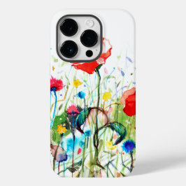 Moderne Waterverven Red Poppy's & Spring Flowers Case-Mate iPhone 14 Pro Hoesje