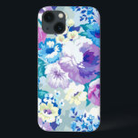 Moderne Waterverven - SOT Tones Flowers Patroon iPhone 13 Hoesje<br><div class="desc">Colorful modern waterverf zomerbloemen illustreren in een naadloos patroon. Pasteltonen van paarse,  blauwe en roze met witte accenten.</div>