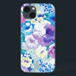 Moderne Waterverven - SOT Tones Flowers Patroon iPhone 13 Hoesje<br><div class="desc">Colorful modern waterverf zomerbloemen illustreren in een naadloos patroon. Pasteltonen van paarse,  blauwe en roze met witte accenten.</div>