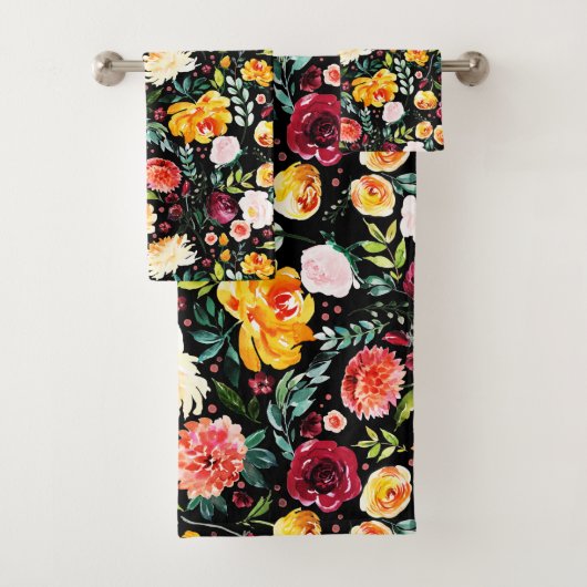 Moderne waterverven zomerbloemenpatroon bad handdoek (Insitu)