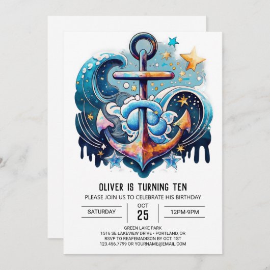 Moderne Waves Anker Verjaardag Kaart (Voorkant / Achterkant)