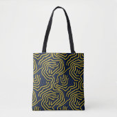 Moderne Wavy Line Canvas tas – Navy & Geel Abstrac (Voorkant)