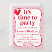 Moderne Wavy roze en rode verjaardag Kaart (Voorkant)