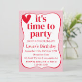 Moderne Wavy roze en rode verjaardag Kaart (Staand voorkant)