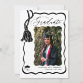 Moderne Wavy Script Photo Graduation Party Kaart (Voorkant)