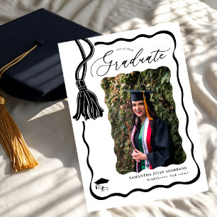 Moderne Wavy Script Photo Graduation Party Kaart