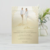 Moderne "We Do" Huwelijksuitnodiging Gold Damask Bedankkaart (Staand voorkant)