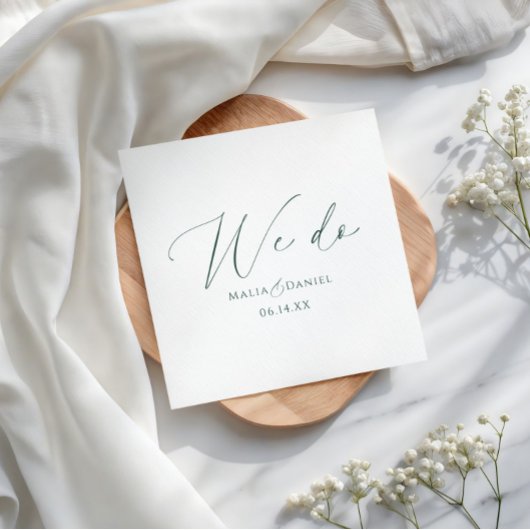 Moderne 'We Do' Koppelnamen Script Bruiloft Servet