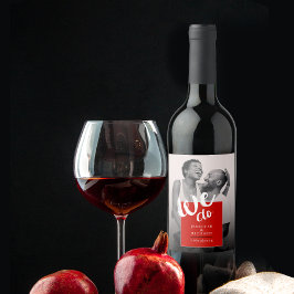 Moderne We Doen Rood Wit Penseel Script Trouwfoto Wijn Etiket