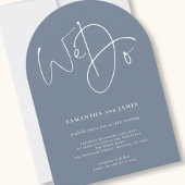 Moderne We doen Script Dusty Blue QR Code Wedding Kaart