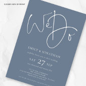 Moderne We doen Script Dusty Blue QR Code Wedding Kaart