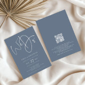 Moderne We doen Script Dusty Blue QR Code Wedding Kaart