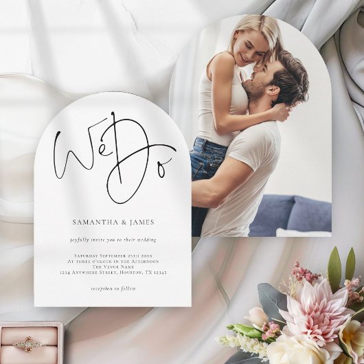 Moderne We doen Script Photo Wedding Arch Kaart