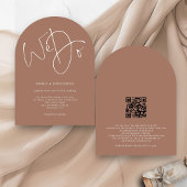 Moderne We doen Script Zacht Bruin QR Code Wedding Kaart