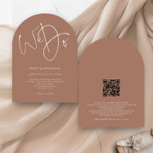 Moderne We doen Script Zacht Bruin QR Code Wedding