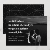 Moderne 'We Eloped'-aankondiging | Elopement Kaart (Voorkant / Achterkant)