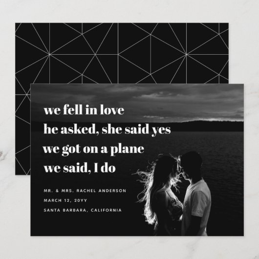 Moderne 'We Eloped'-aankondiging | Elopement Kaart (Voorkant / Achterkant)