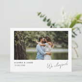 Moderne 'We Eloped' Huwelijksaankondiging Foto Kaart (Staand voorkant)