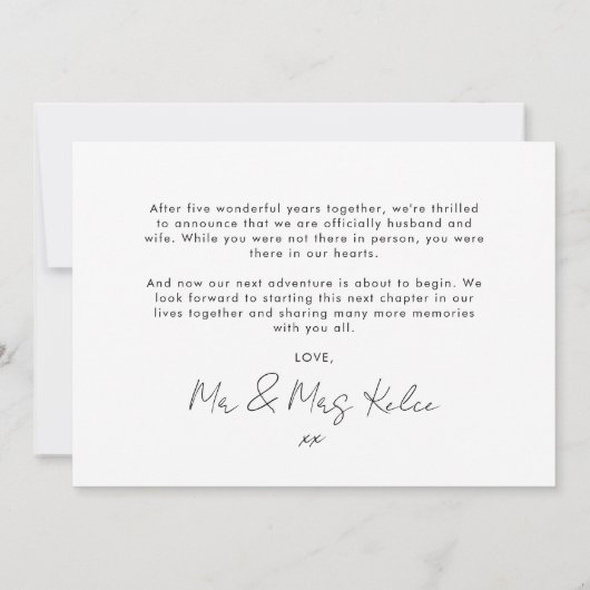 Moderne 'We Eloped' Huwelijksaankondiging Foto Kaart (Achterkant)