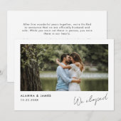 Moderne 'We Eloped' Huwelijksaankondiging Foto Kaart (Voorkant / Achterkant)