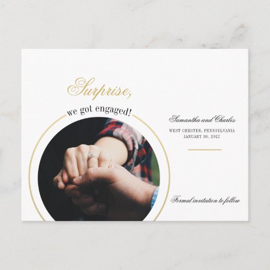 Moderne We Got Engaged Foto Verlovingsfeest Uitnodiging Briefkaart (Voorkant)