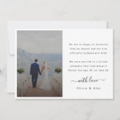 Moderne We Got Married White Script Trouwfoto  Aankondiging (Achterkant)