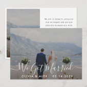 Moderne We Got Married Witte Script Trouwfoto Aankondiging (Voorkant / Achterkant)