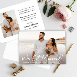 Moderne We Got Married witte script trouwfoto Aankondiging