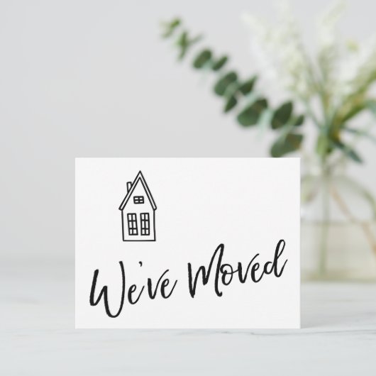 Moderne "We hebben verplaatst" Kaart w / kleine hu (Staand voorkant)