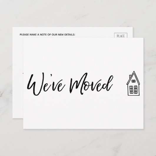 Moderne "We hebben verplaatst" Kaart w / kleine hu (Voorkant / Achterkant)
