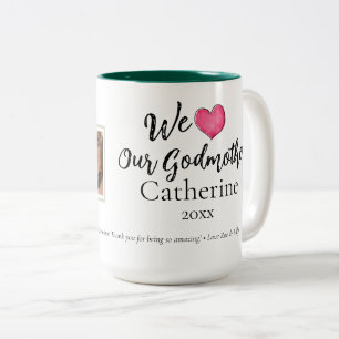Moderne 'We Love Our Godmother' aangepaste mok met