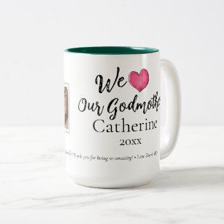 Moderne 'We Love Our Godmother' aangepaste mok met