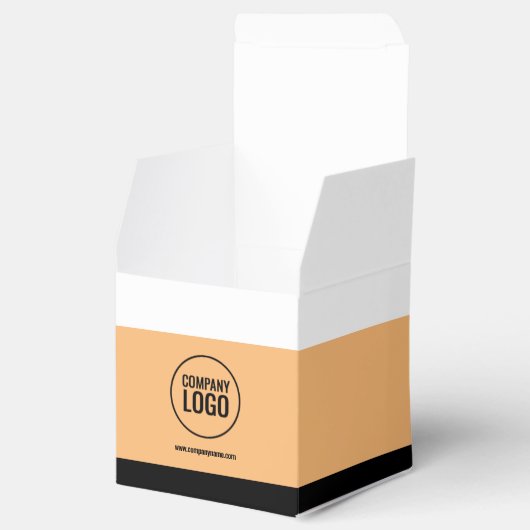 Moderne website met wit perzik zwart bedrijfslogo bedankdoosjes (Geopend)