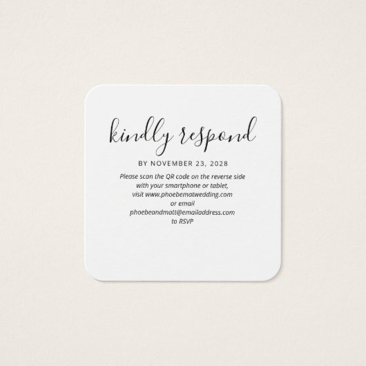 Moderne website voor driedubbele QR-code RSVP brui Vierkante Visitekaartjes (Voorkant)