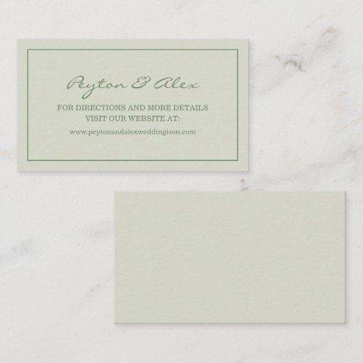 Moderne website voor groene bruiloft met peulzend  visitekaartje (Voorkant / Achterkant)