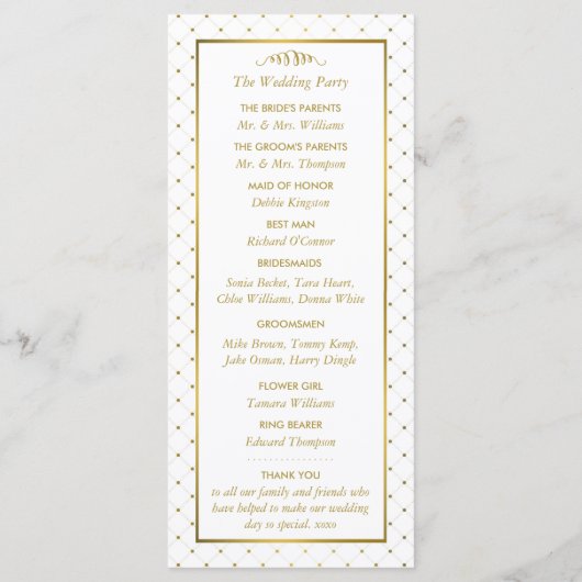 Moderne Weddenprogramma met wit en goudolie-effect Programmakaart (Achterkant)