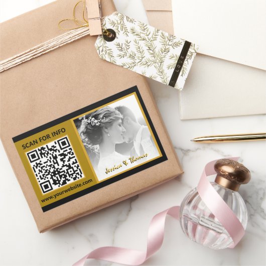 Moderne weddenschappen, QR-code, foto, zwart Rechthoekige Sticker (Geschenken)