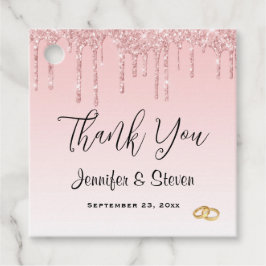 Moderne weddenschapsroze glitter-ritsen en gouden  bedankjes labels